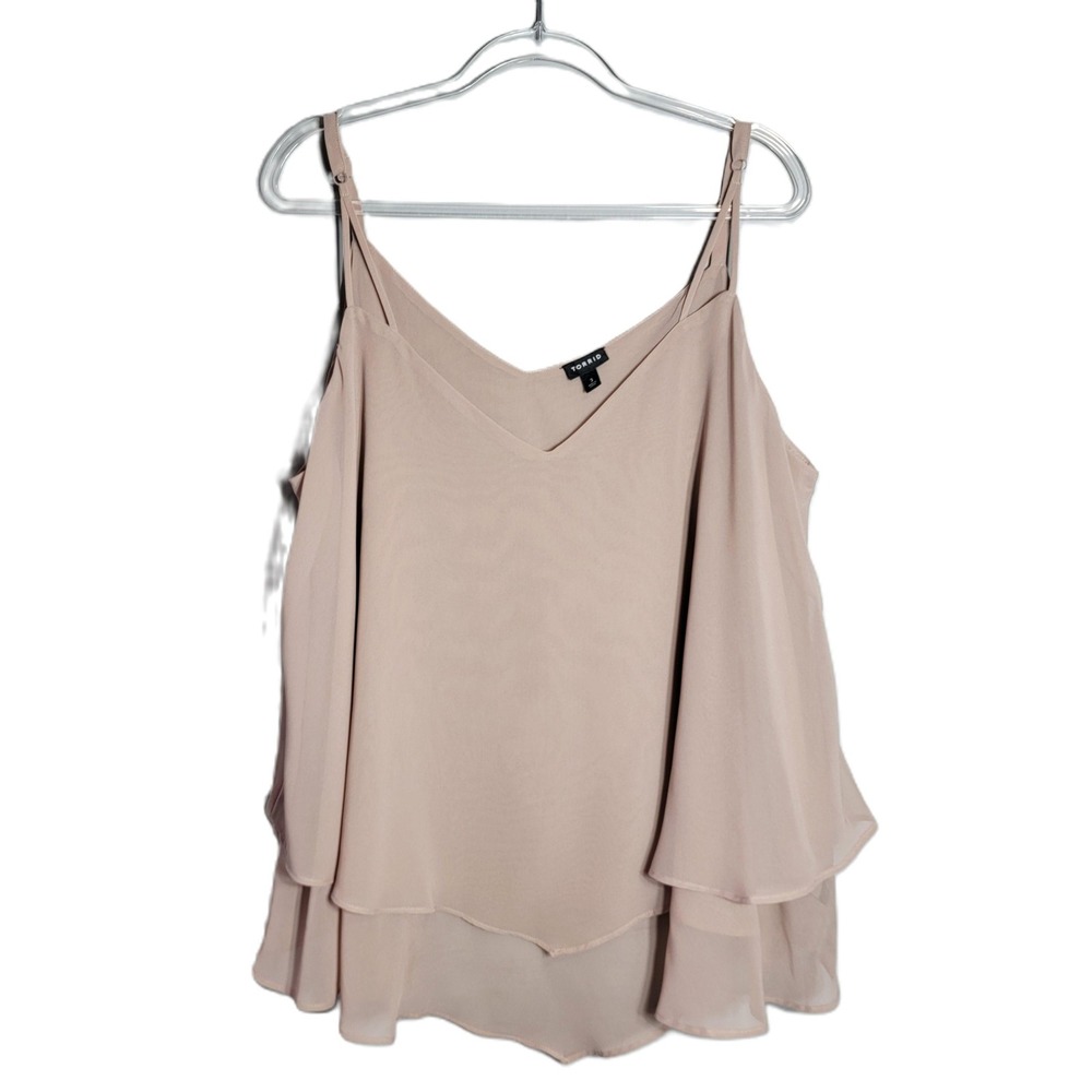Torrid Womens Plus Size 3X Blush Pink‎ Chiffon Tiered Cami Top Adjustable Straps
